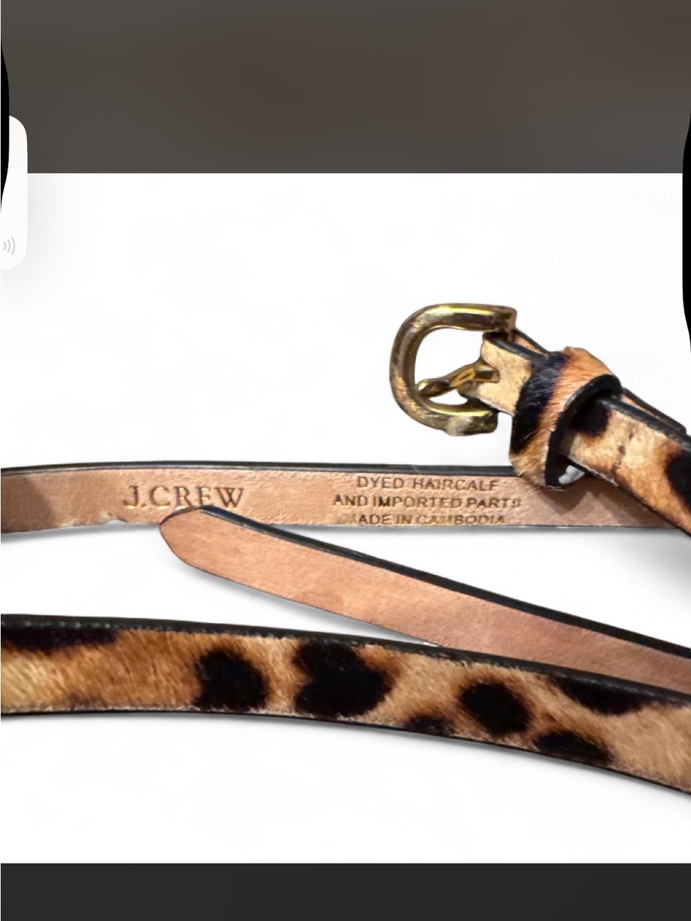 J. Crew Leopard Print Thin Leather Belt in Tan and Black - Picture 2 of 5